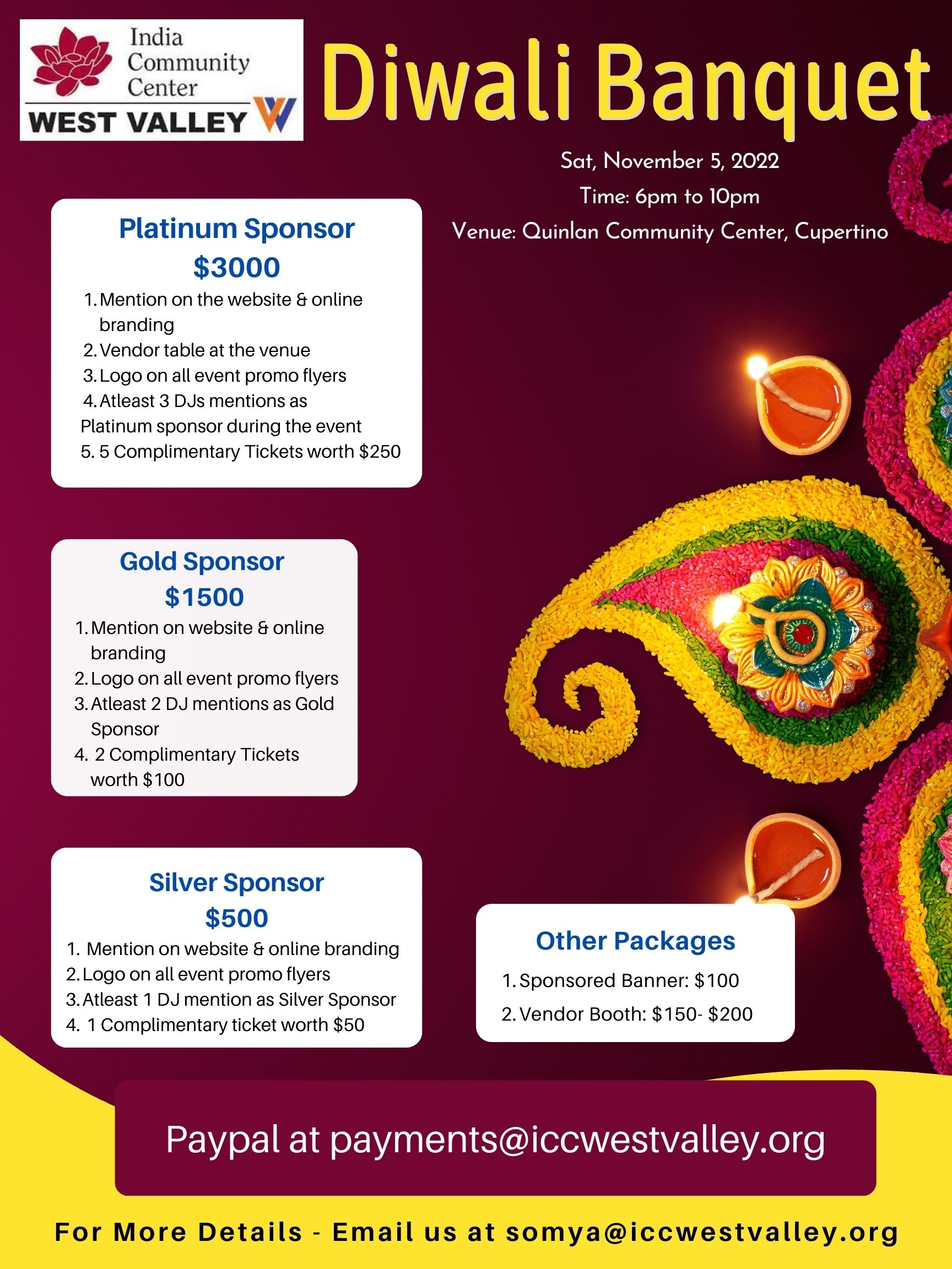ICWWV Diwali Sponsorship